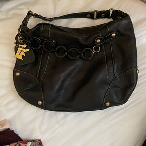 Juicy Couture Black Leather Hobo Bag with Gold Accents